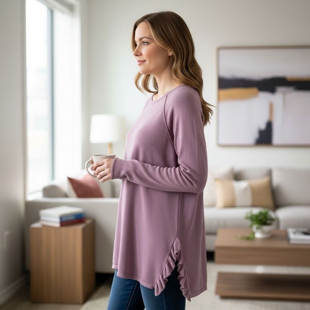 Avenue Mauve Pink Ruffle Sweater Sz 2X